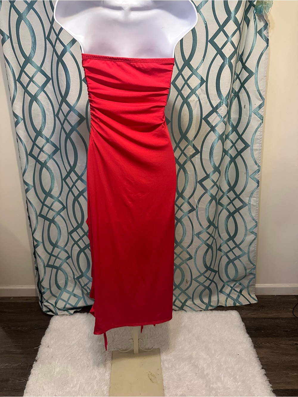Strapless Red Ruffle Midi Dress - Picture 4 of 4